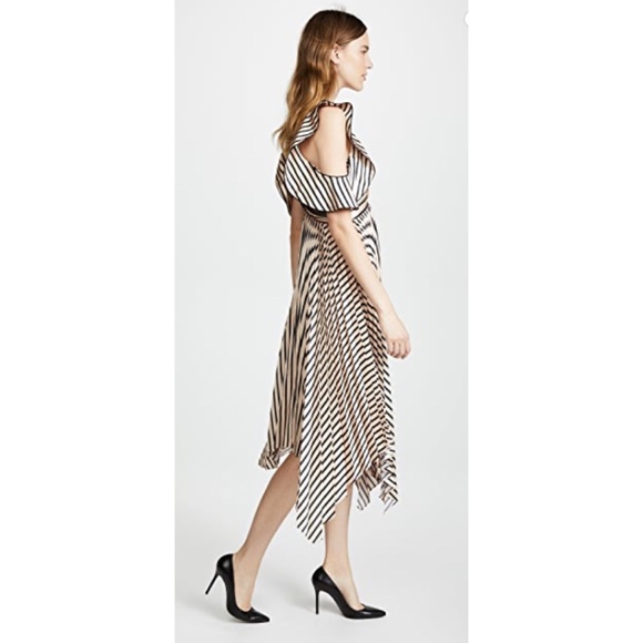 Self Portrait Nude Stripe Pleated Ruffle Sleeve MIDI Dress NWT $440 6 - Picture 2 of 13